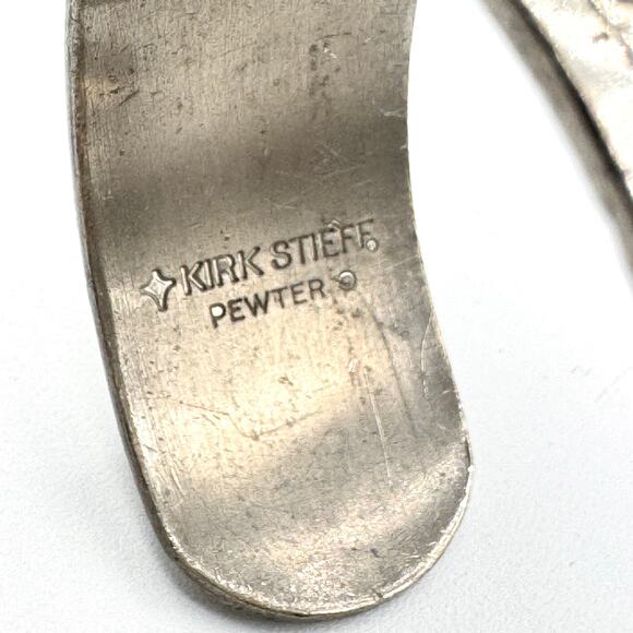 Kirk Stieff Pewter Cuff Bracelet Etched Flowers Vines Scrolls Signed Cottagecore - Picture 12 of 16